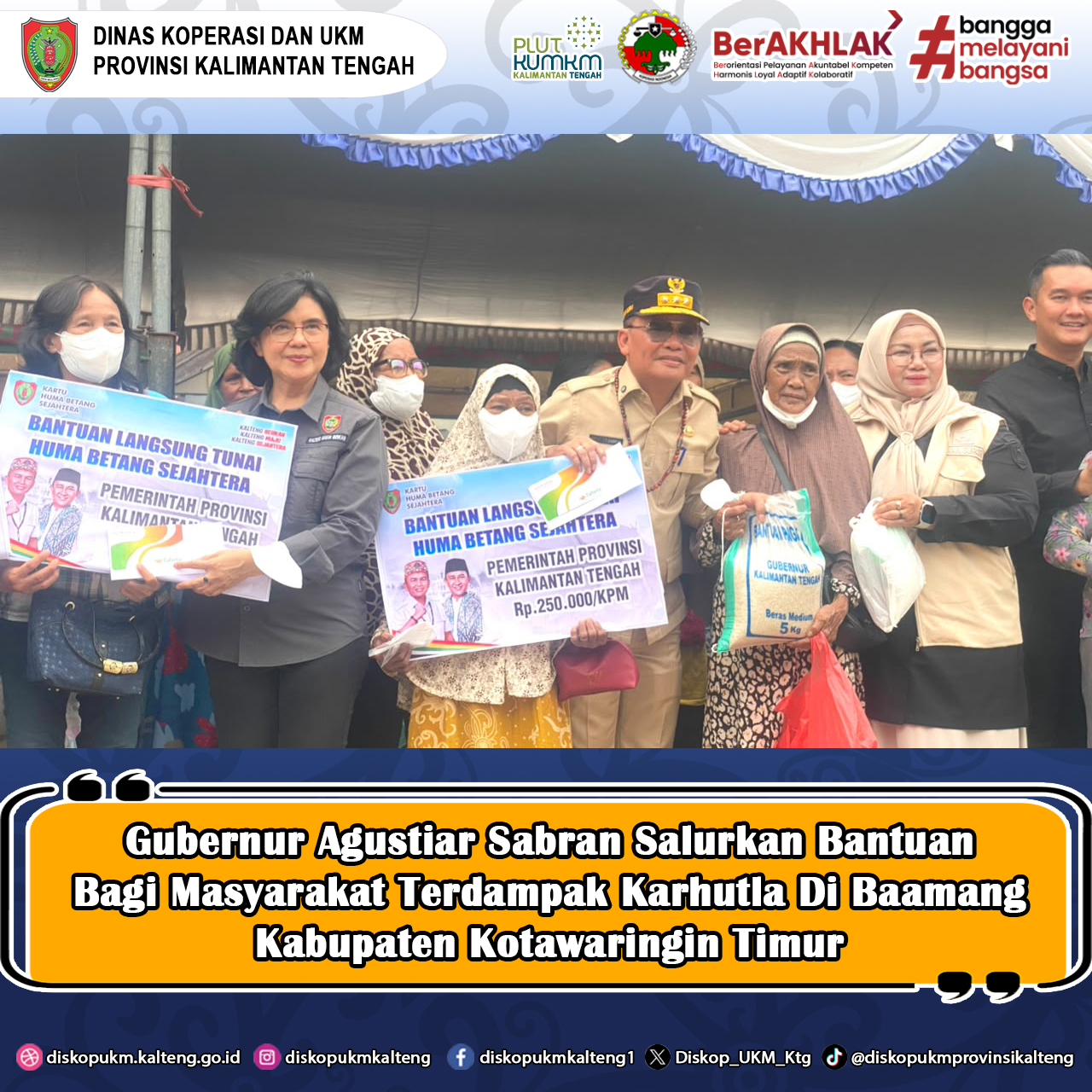Gubernur Agustiar Sabran Salurkan Bantuan bagi Masyarakat Terdampak Karhutla di Baamang