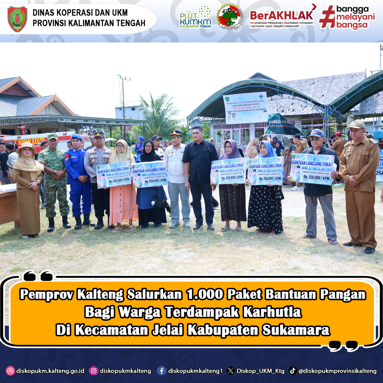 Pemprov Kalteng Salurkan 1.000 Paket Bantuan Pangan bagi Warga Terdampak Karhutla di Jelai