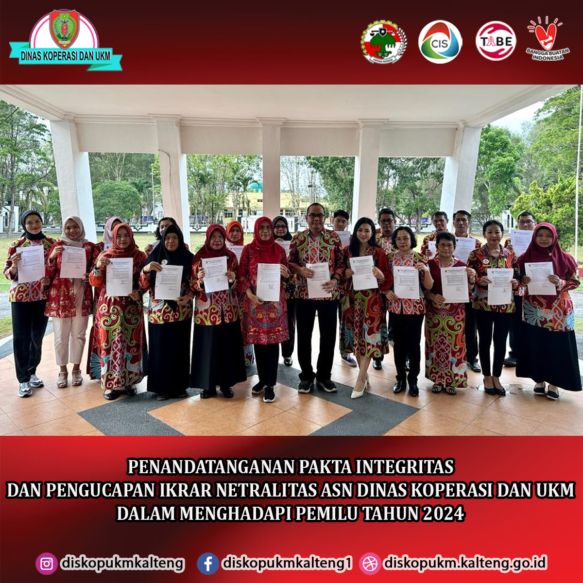 Penandatanganan Pakta Integritas dan Pengucapan Ikrar Netralitas ASN Dinas Koperasi dan UKM Provinsi Kalimantan Tengah
