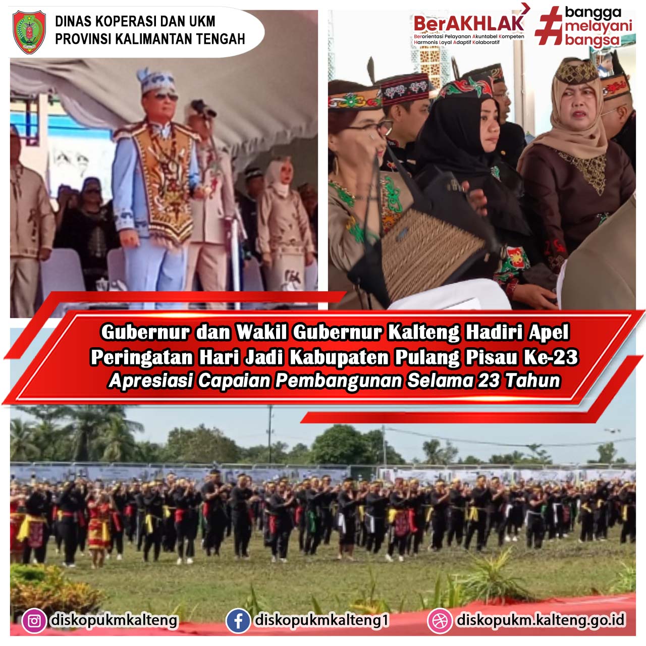 Gubenur dan Wakil Gubernur Kalteng Hadiri Apel Peringatan Hari Jadi Kabupaten Pulang Pisau Ke-23 yang digelar di Halaman Kantor Bupati Pulang Pisau