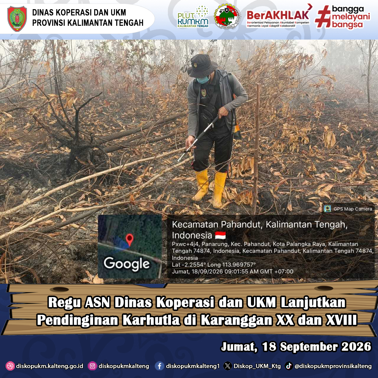 Regu ASN Dinas Koperasi dan UKM Lanjutkan Pendinginan Karhutla di Karanggan XX dan XVIII