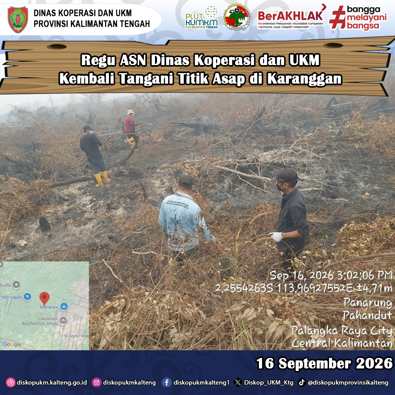 Regu ASN Dinas Koperasi dan UKM Kembali Tangani Titik Asap di Karanggan