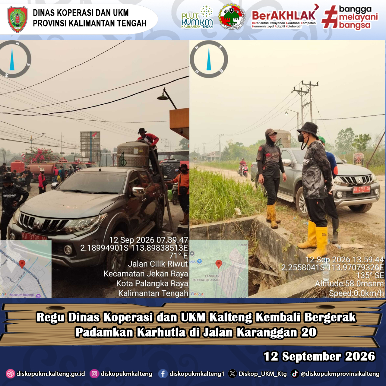 Regu Dinas Koperasi dan UKM Kalteng Kembali Bergerak Padamkan Karhutla di Jalan Karanggan 20