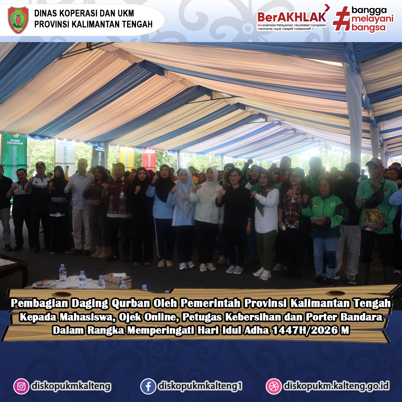 Pemerintah Provinsi Kalimantan Tengah Bagikan Daging Qurban kepada Mahasiswa, Ojek Online, Petugas Kebersihan dan Porter Bandara