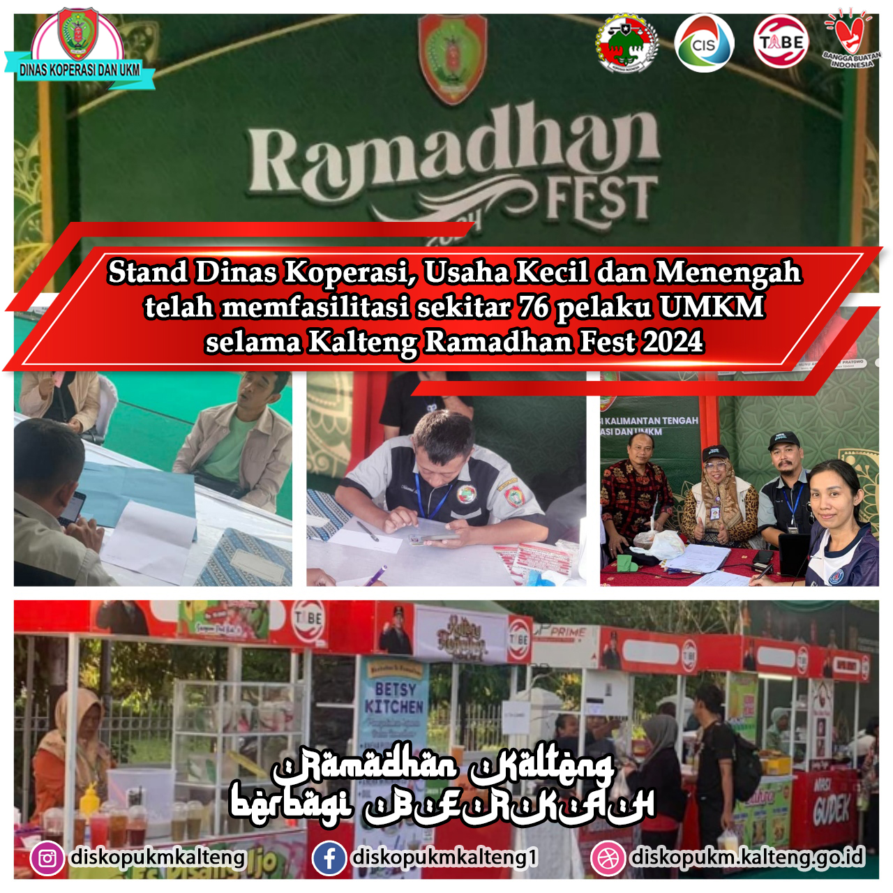 Stand Dinas Koperasi, Usaha Kecil dan Menengah Provinsi Kalimantan Tengah selama Kalteng Ramadhan Fest 2024 telah memfasilitasi sekitar 76 Pelaku UMKM